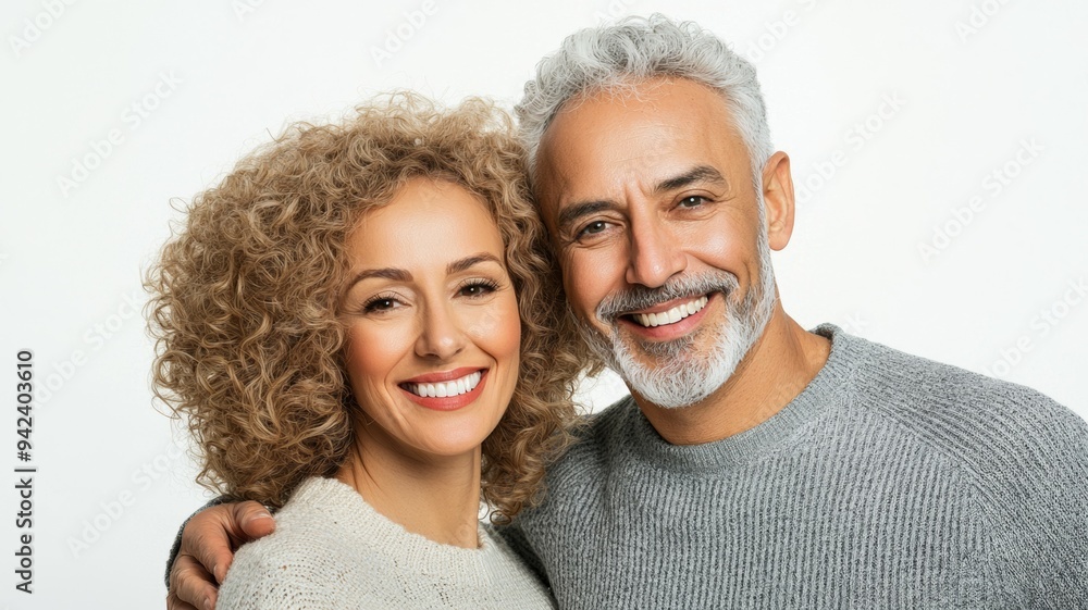 A man and woman are smiling for the camera A man and woman are smiling for the camera