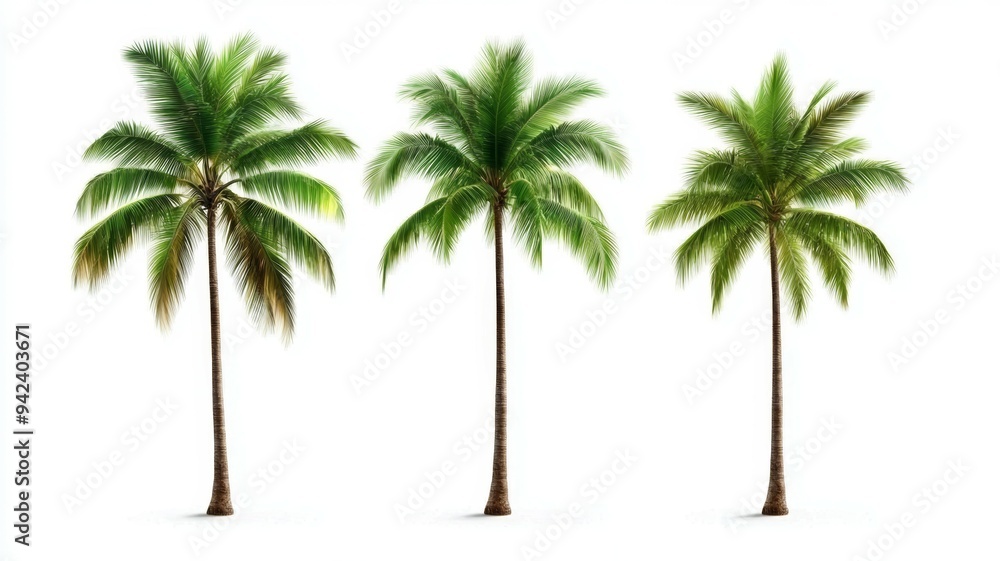 Three palm trees are shown in a row, with the middle one being the tallest Three palm trees are shown in a row, with the middle one being the tallest