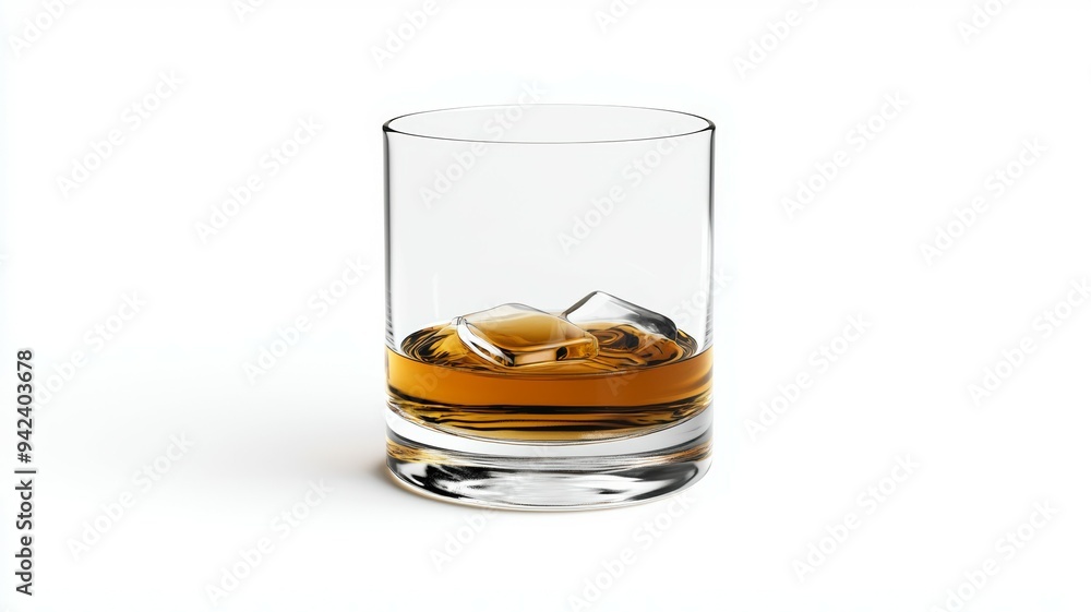 A glass of whiskey with ice cubes in it A glass of whiskey with ice cubes in it