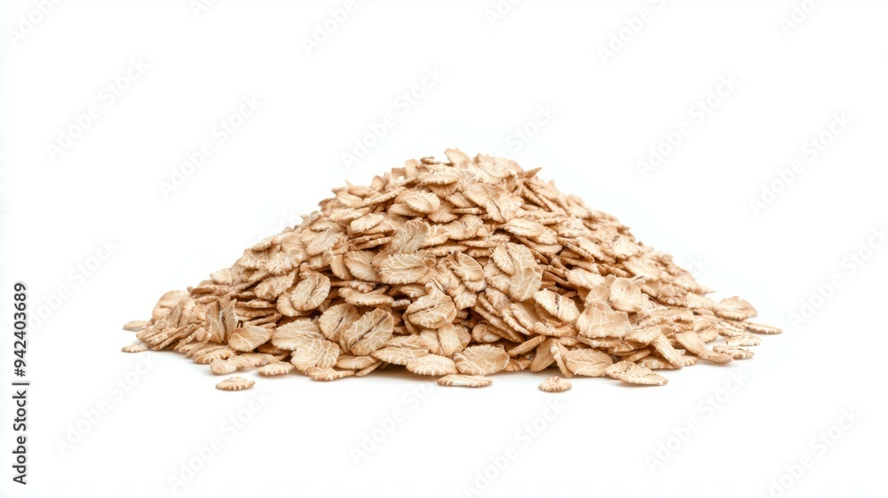 A pile of oatmeal is on a white background A pile of oatmeal is on a white background