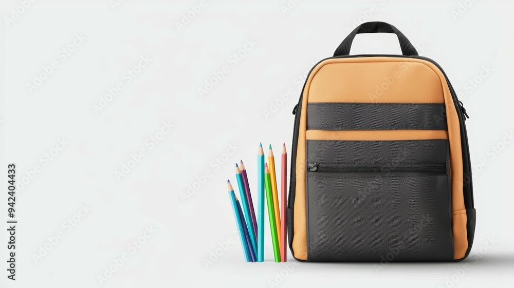 A backpack with a bunch of colored pencils in it A backpack with a bunch of colored pencils in it