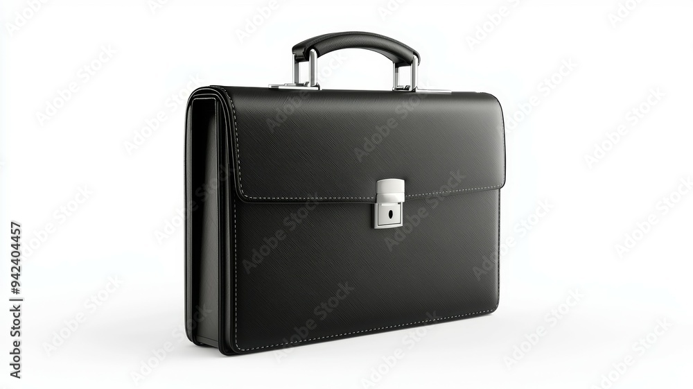 A black leather briefcase with a silver handle A black leather briefcase with a silver handle