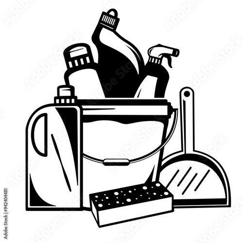 Cleaning Tools | Cleaning | House Cleaning | Cleaning Service | Housekeeper | Janitorial Tool | Cleaning Product | Cleaning Equipment | Original Illustration | Vector and Clipart | Cutfile and Stencil