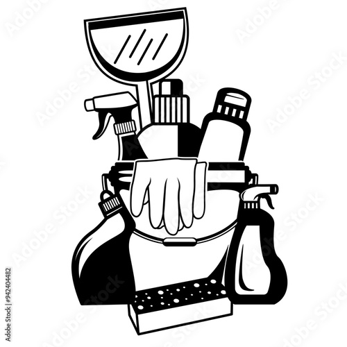 Cleaning | Housekeeper | Cleaning Equipment | Cleaning Service | Cleaning Tools | Janitorial Tool | Cleaning Product | House Cleaning | Original Illustration | Vector and Clipart | Cutfile and Stencil