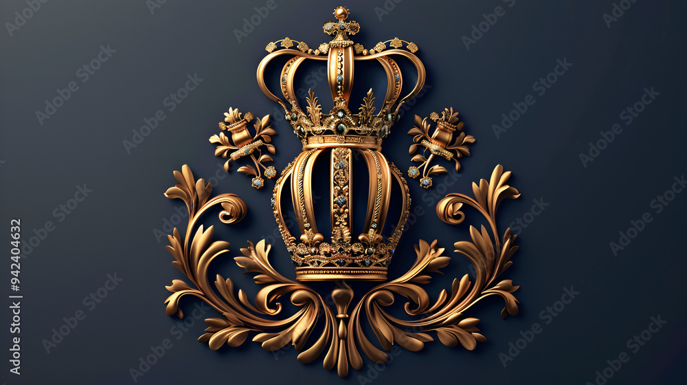 A golden crown sits on a blue wall, perfect for decorating or as a symbol of royalty
A golden crown sits on a blue wall, perfect for decorating or as a symbol of royalty