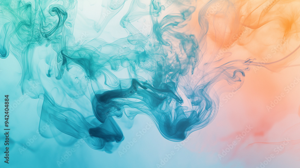 abstract aquamarine and cerulean ink storm artwork, on a soft coral background abstract aquamarine and cerulean ink storm artwork, on a soft coral background