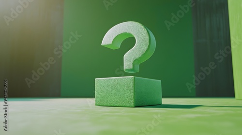 Green question mark on a block, symbolizing inquiry and curiosity.