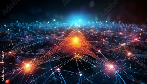 Wallpaper Mural  A glowing network of interconnected data points in a dark, gradient background, with one cen Torontodigital.ca