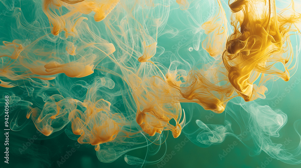 abstract copper and bronze ink storm artwork, on a forest green background abstract copper and bronze ink storm artwork, on a forest green background