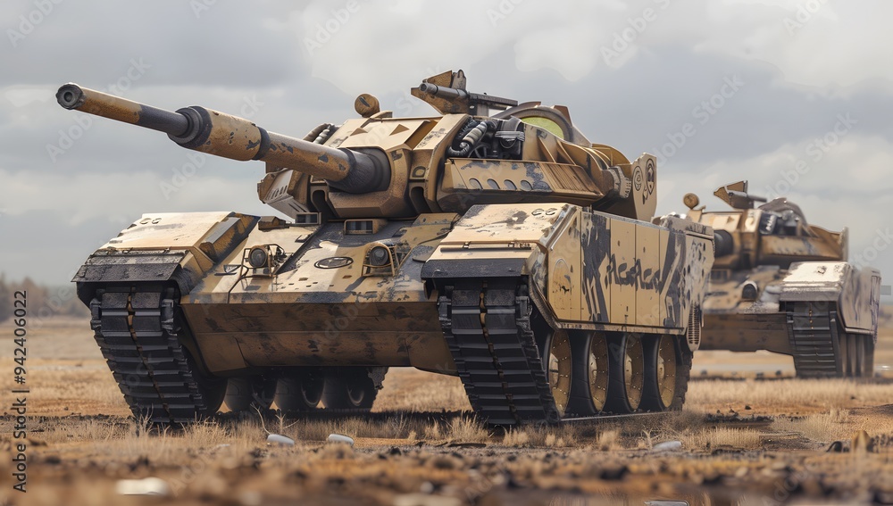 Gustav tank, similar to the Gwotk Modern howitzers in beige color with black wheels and turrets Gustav tank, similar to the Gwotk Modern howitzers in beige color with black wheels and turrets