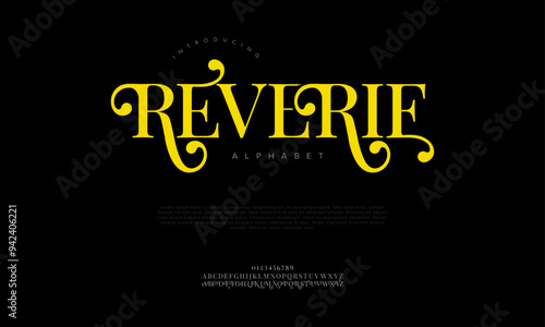 Reverie typography beauty fashion elegant minimalist serif italic fonts decorative wedding vintage retro logos. Minimal luxury font alphabet logo. Vector illustration