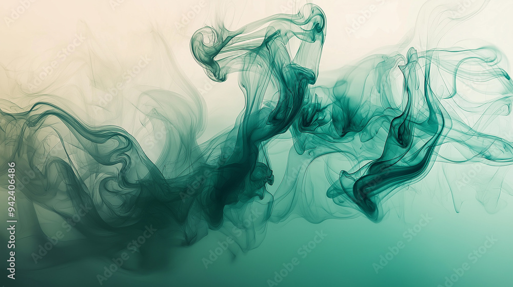 abstract jade green and teal ink storm artwork, on a warm taupe background abstract jade green and teal ink storm artwork, on a warm taupe background