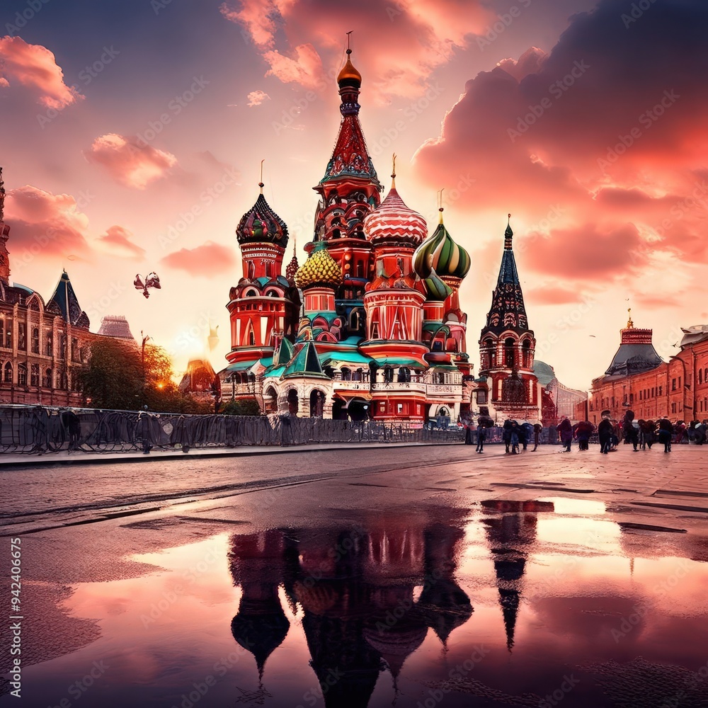 Fototapeta premium the AI Image Generator, onion domes in Red Square, Moscow