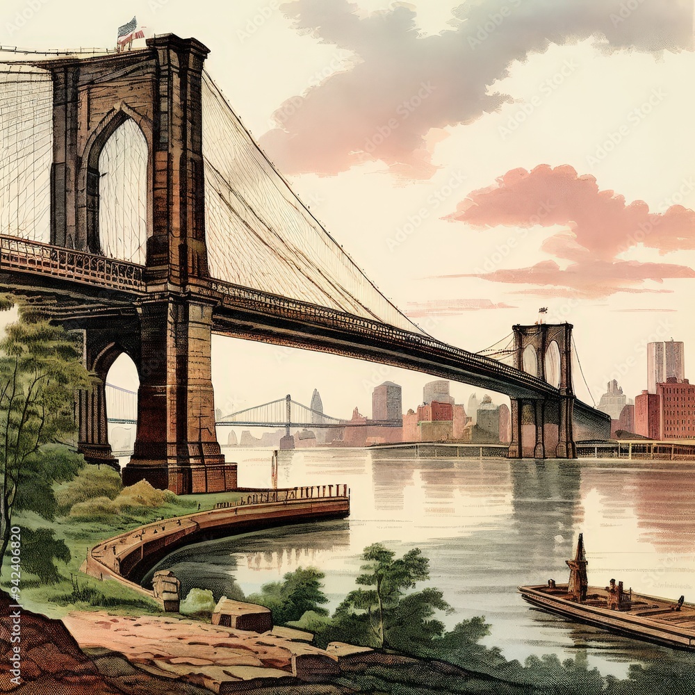 Fototapeta premium the AI Image Generator, Manhattan Bridge from Brooklyn Bridge