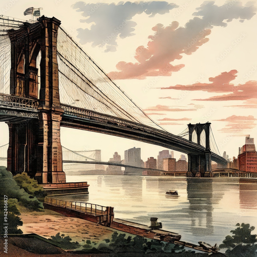 Fototapeta premium the AI Image Generator, Manhattan Bridge from Brooklyn Bridge