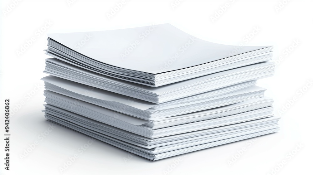 A stack of white papers with a white background A stack of white papers with a white background