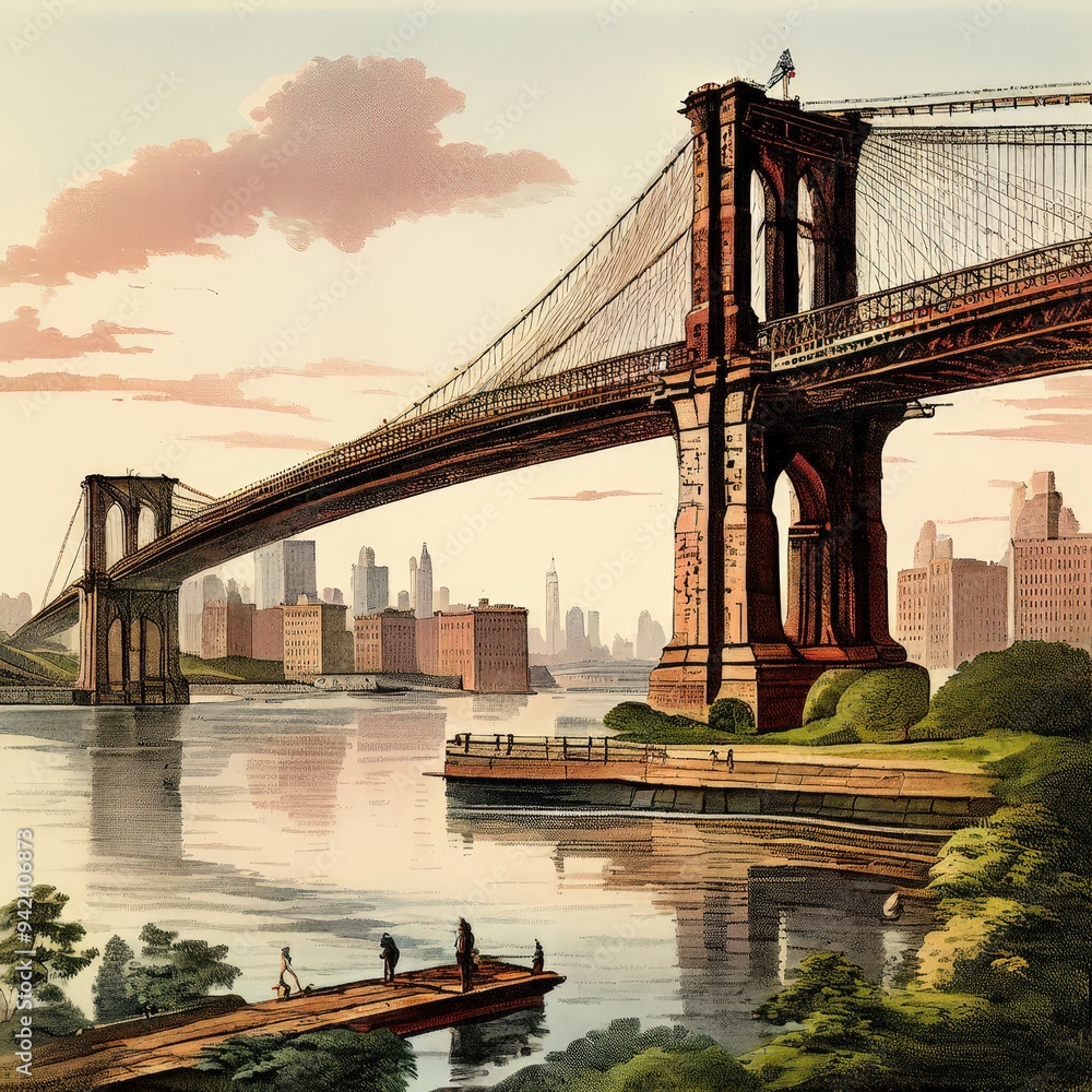 Fototapeta premium the AI Image Generator, Manhattan Bridge from Brooklyn Bridge