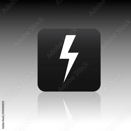 Lightning bolt icon. Black square background. White gradient reflection. Sharp minimal design. Free Download Lightning bolt icon. Black square background. White gradient reflection. Sharp minimal design. - GFXLoad