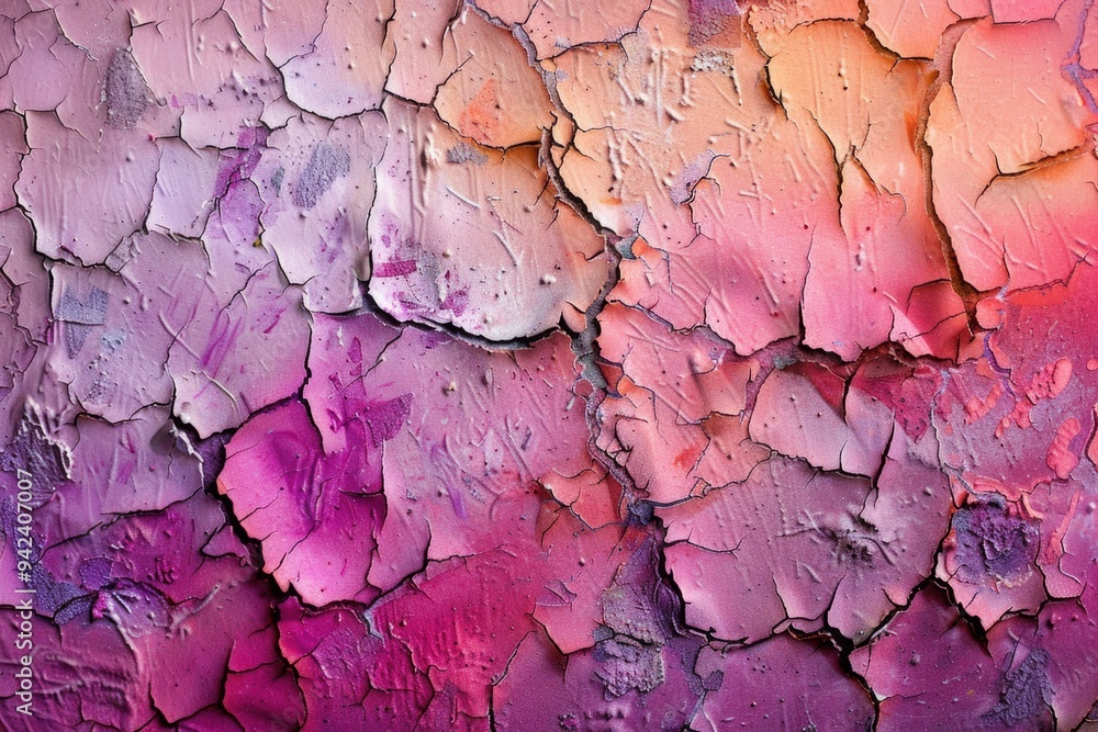 Fototapeta premium A close-up view of peeling paint on a wall, with cracks and flakes visible