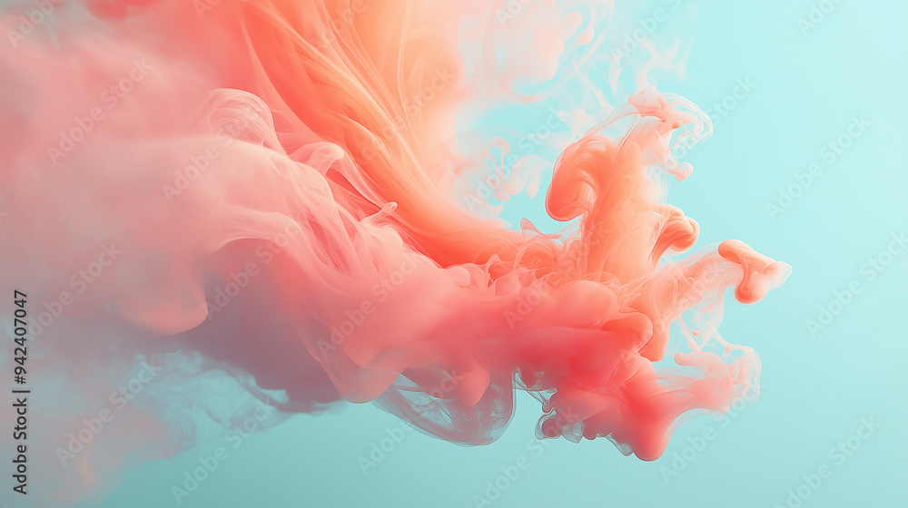 abstract neon coral ink storm artwork, on a dusty blue background abstract neon coral ink storm artwork, on a dusty blue background