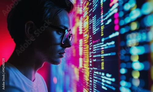 Wallpaper Mural Focused Programmer Analyzing Code Torontodigital.ca