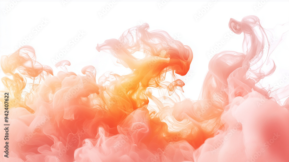 abstract peachy pink and apricot orange ink storm artwork, on white background abstract peachy pink and apricot orange ink storm artwork, on white background