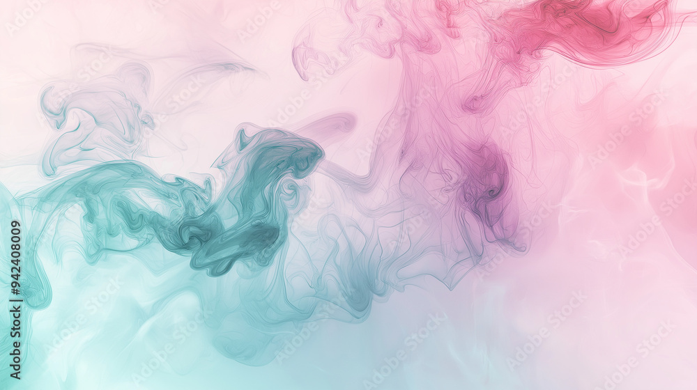 Fototapeta premium abstract soft coral and seafoam green ink storm artwork, on a gentle lilac background