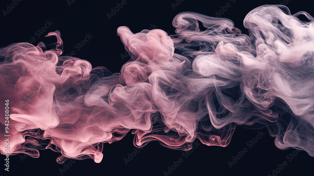 Fototapeta premium abstract soft pale pink ink storm artwork, on a midnight black background