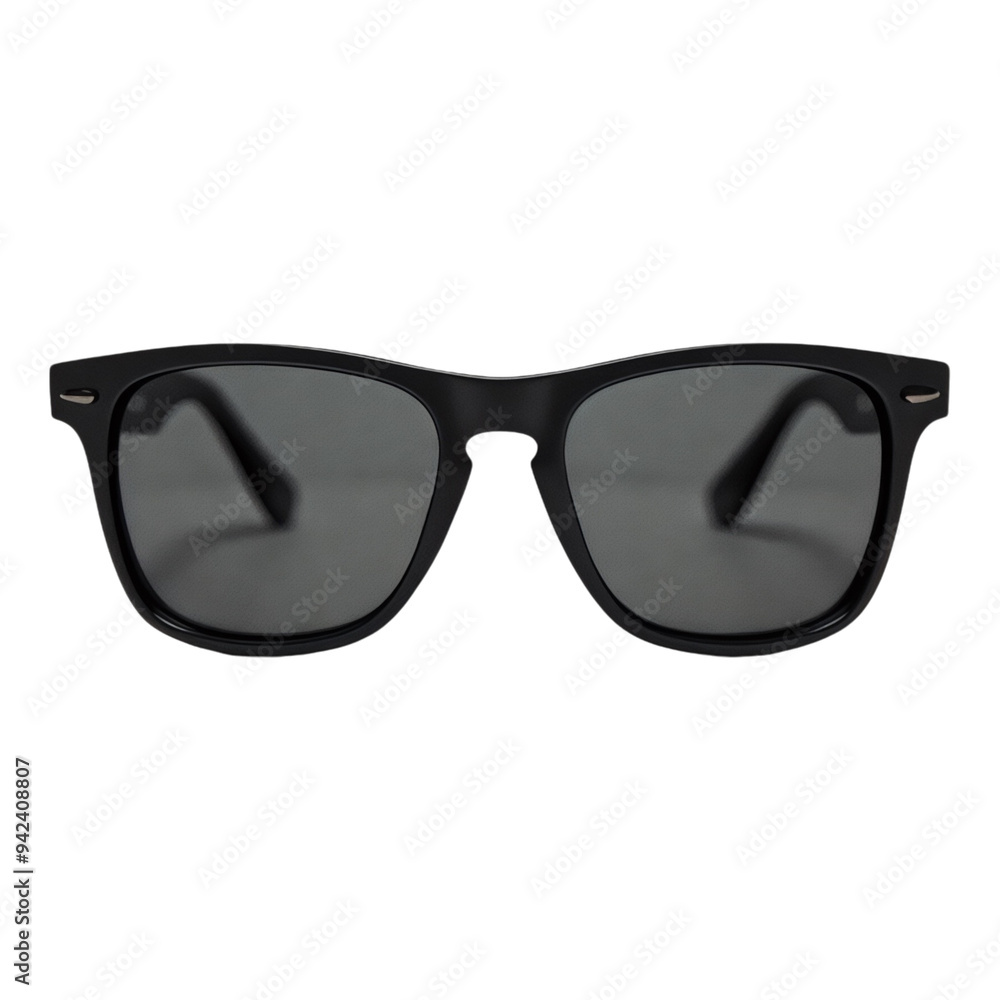 A pair of sunglasses with a black frame and a grey lens A pair of sunglasses with a black frame and a grey lens