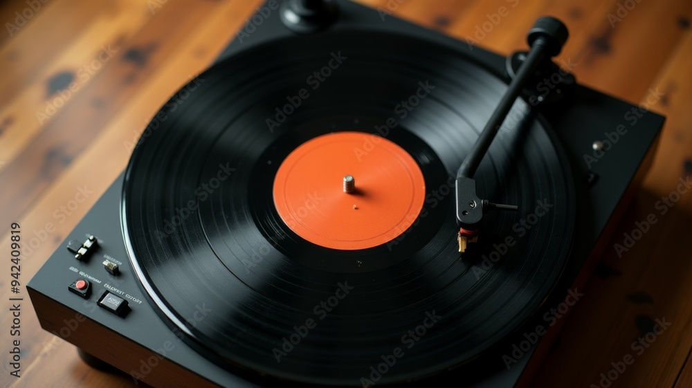 A black record player with a black record on it A black record player with a black record on it