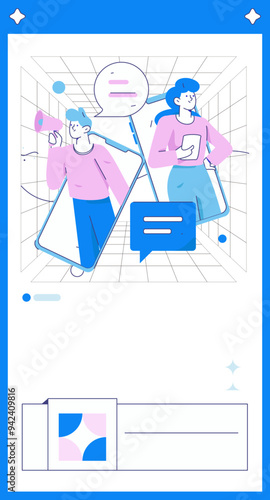 Virtual characters social communication concept business flat vector hand drawn illustration
