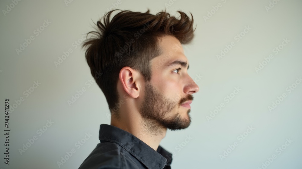 Fototapeta premium A man with a shaved beard and a short haircut