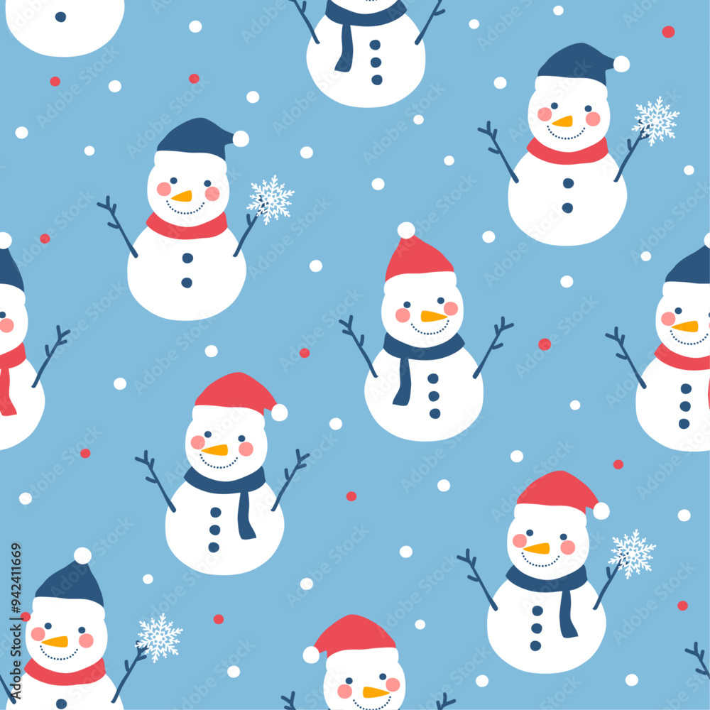 Modern hand drawn winter snowman pattern illustration. Seamless Cute Christmas Snowman Vector Pattern.Wrapping paper with funny winter characters. Modern hand drawn winter snowman pattern illustration. Seamless Cute Christmas Snowman Vector Pattern.Wrapping paper with funny winter characters.
