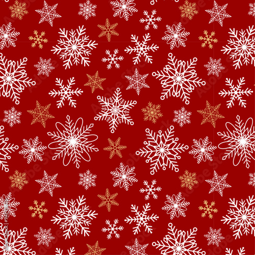 Christmas red snowflakes pattern. Retro seamless christmas winter pattern with geometric motifs. Vector illustration.