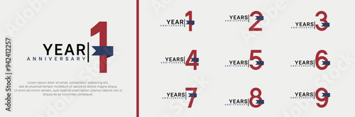anniversary logo set. vector design red color and blue ribbon can be use for celebration event