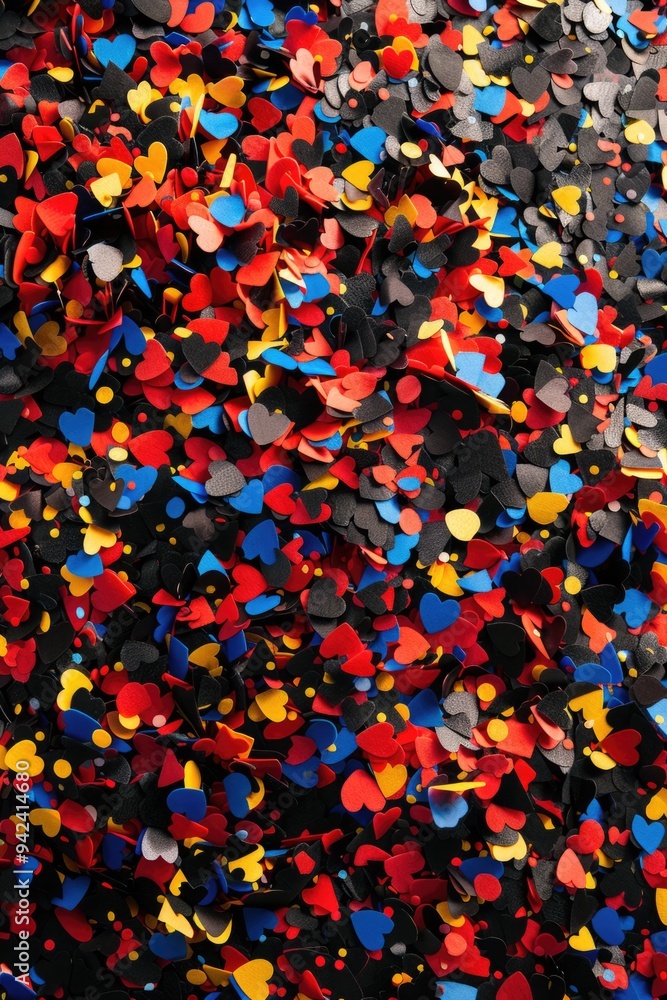 A stack of colorful confetti hearts on a dark background, perfect for celebrations and parties A stack of colorful confetti hearts on a dark background, perfect for celebrations and parties