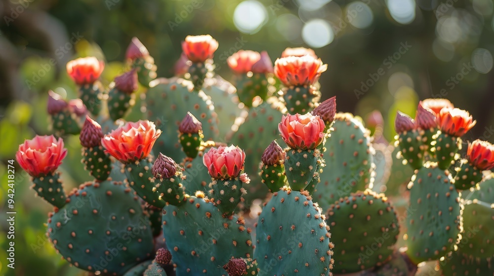 Crimson gymno cactus basking in sun Crimson gymno cactus basking in sun