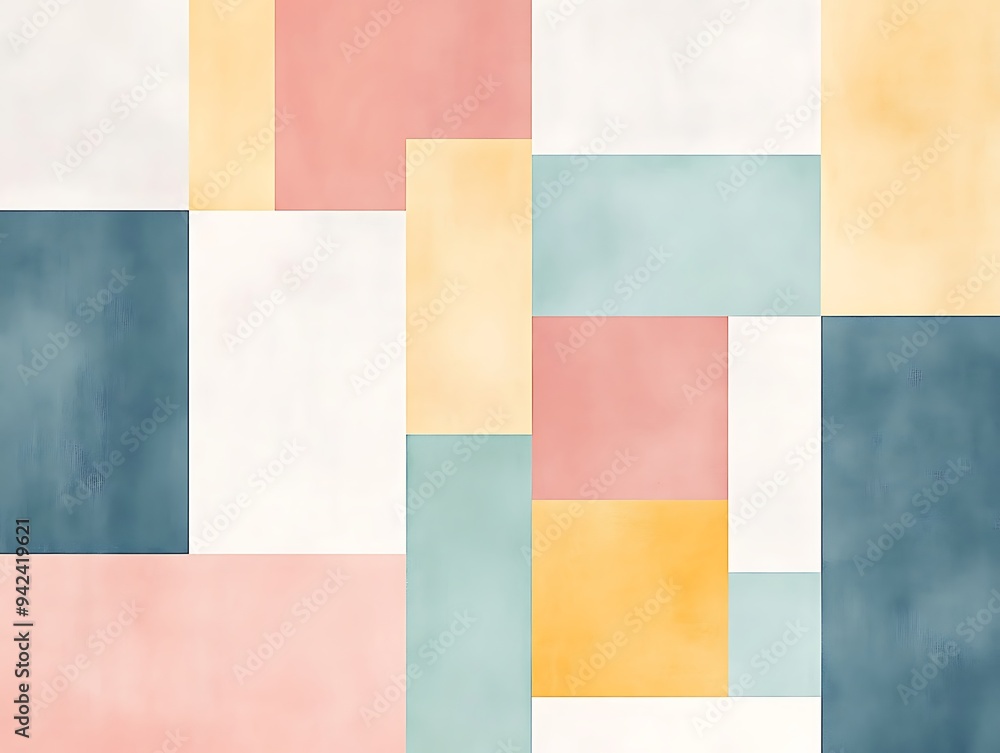 A minimalistic design with pastel squares and rectangles arranged in a grid, creating a balanced and harmonious pattern A minimalistic design with pastel squares and rectangles arranged in a grid, creating a balanced and harmonious pattern