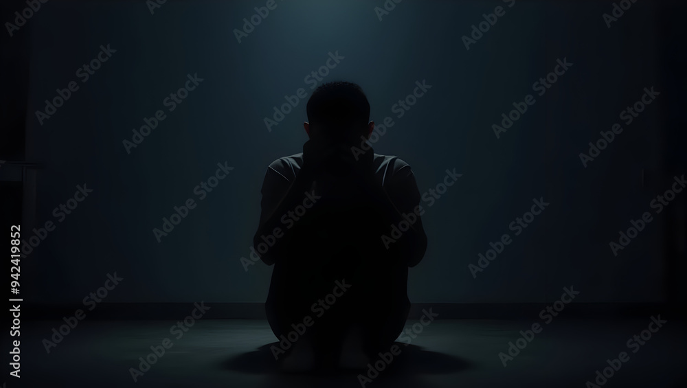 Man sitting on the floor in a dark, empty room with head in hands, symbolizing despair, sadness, and overwhelming stress, mental health concept.
Man sitting on the floor in a dark, empty room with head in hands, symbolizing despair, sadness, and overwhelming stress, mental health concept.