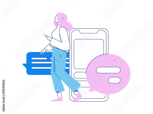 Virtual characters social communication concept business flat vector hand drawn illustration
