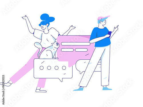 Virtual characters social communication concept business flat vector hand drawn illustration
