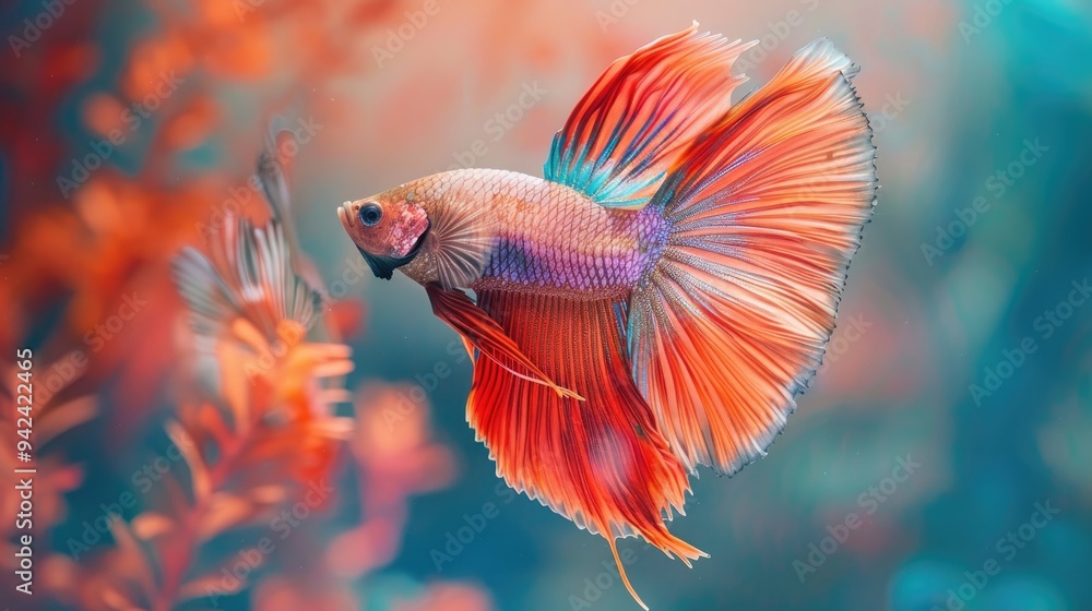 Obraz premium Multicolored Siamese Fighting Fish on Nature Background with Clipping Path