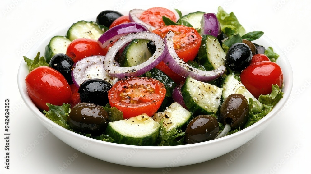 Fresh Salad with Tomatoes Cucumbers Olives and Red Onion Fresh Salad with Tomatoes Cucumbers Olives and Red Onion