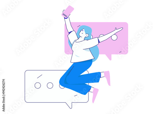 Virtual characters social communication concept business flat vector hand drawn illustration
