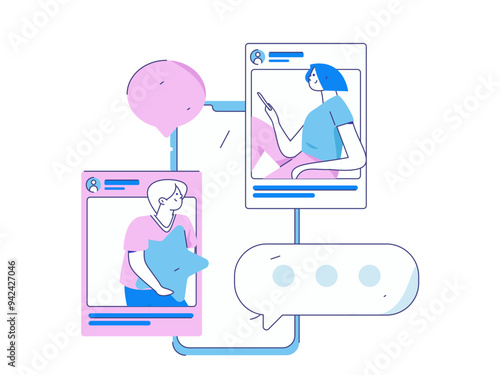 Virtual characters social communication concept business flat vector hand drawn illustration
