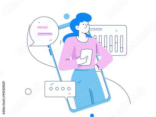 Virtual characters social communication concept business flat vector hand drawn illustration
