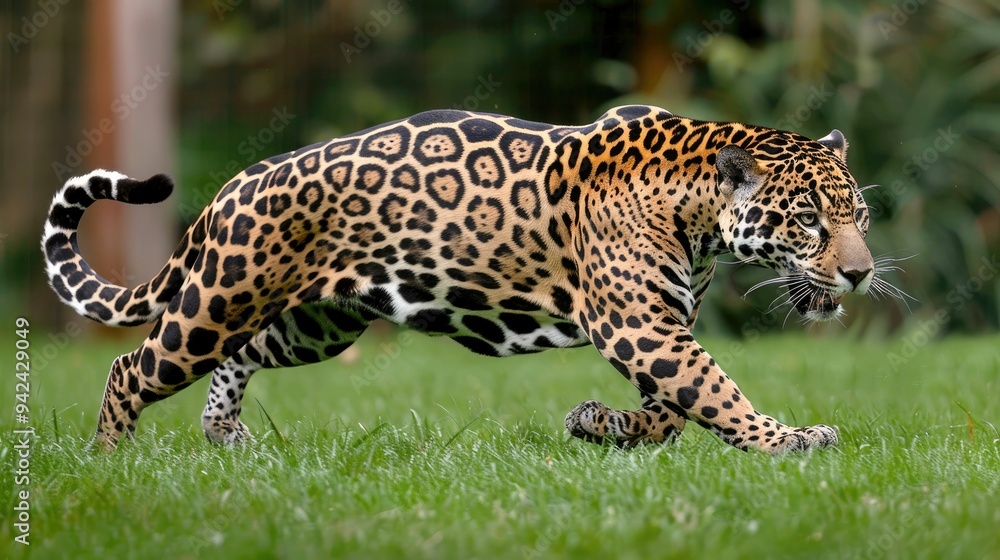 A Jaguar Slinks Through Tall Grass with a Focused Gaze A Jaguar Slinks Through Tall Grass with a Focused Gaze