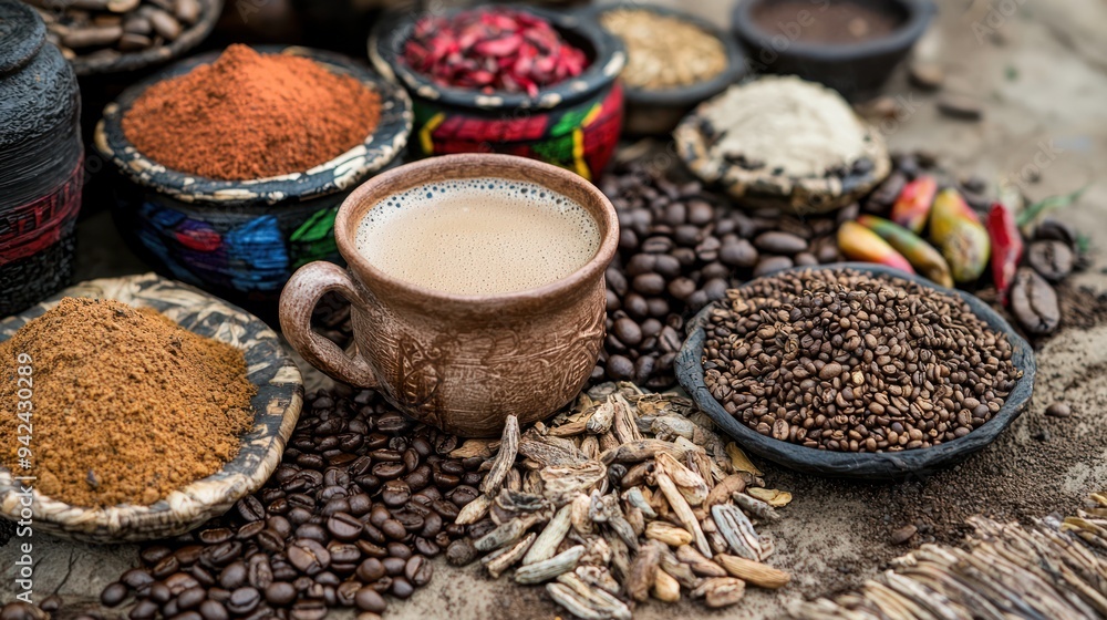 Authentic Ethiopian Coffee Ceremony in a Traditional Setting with Cultural Elements, Creating a Warm and Inviting Atmosphere, Generative Ai Authentic Ethiopian Coffee Ceremony in a Traditional Setting with Cultural Elements, Creating a Warm and Inviting Atmosphere, Generative Ai
