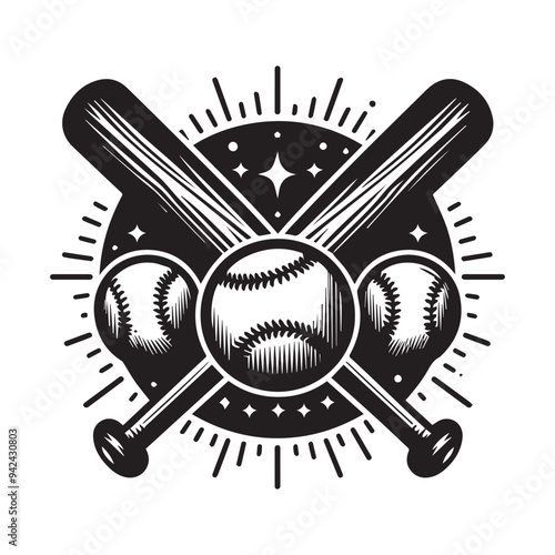 Baseball with bats vector silhouette. Baseball icon for sport logo.