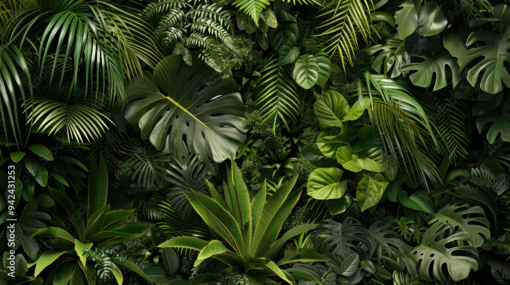 Vibrant Tropical Jungle with Dense Plants and Lush Foliage, Natural Background. Vibrant Tropical Jungle with Dense Plants and Lush Foliage, Natural Background.